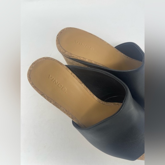 VINCE Wyatt Black Leather Platform Cork Heel Slide Sandal - Picture 2 of 9